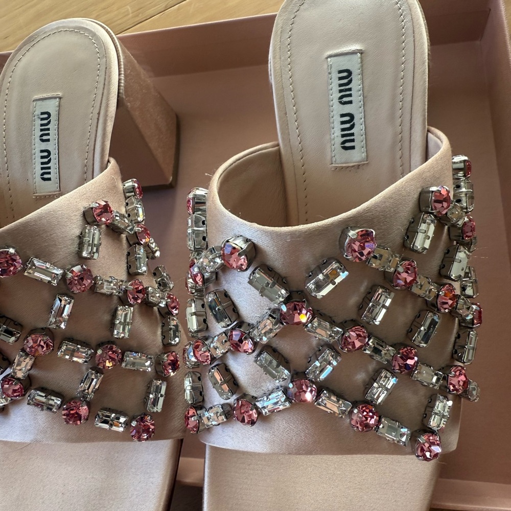 NWT Miu Miu Pink Crystal Embellished Mules platform 36 - Picture 4 of 6